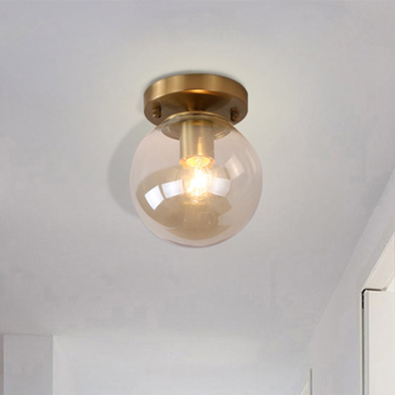 Minimalist Blue/Tan Spherical Glass Flushmount Ceiling Light For Balcony