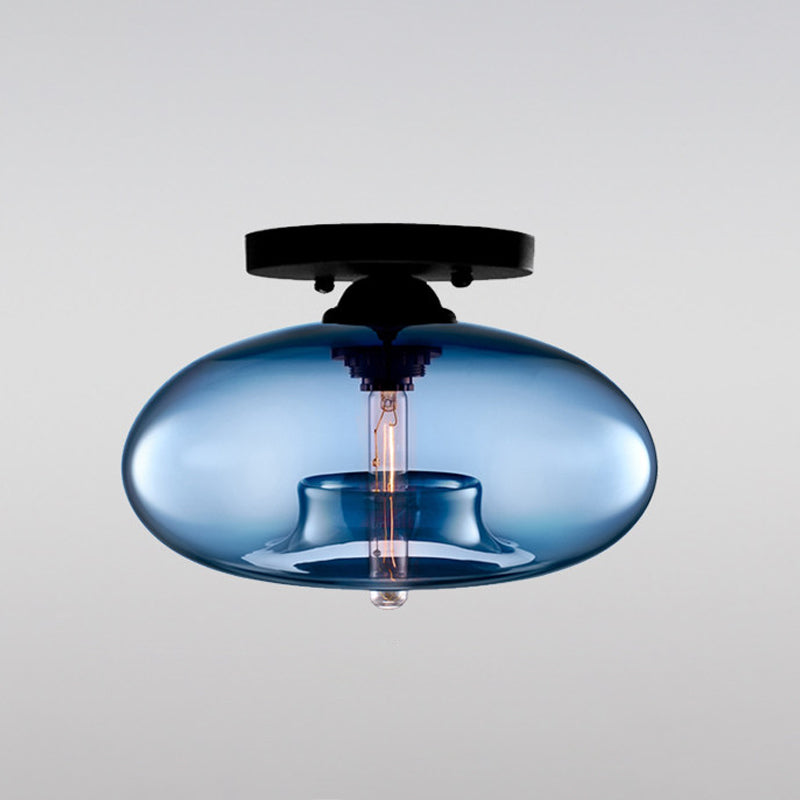 Modernist Glass Flush Ceiling Light Fixture - Oblong Shape 1 Sky Blue/Amber/Smoke Gray/Coffee 11