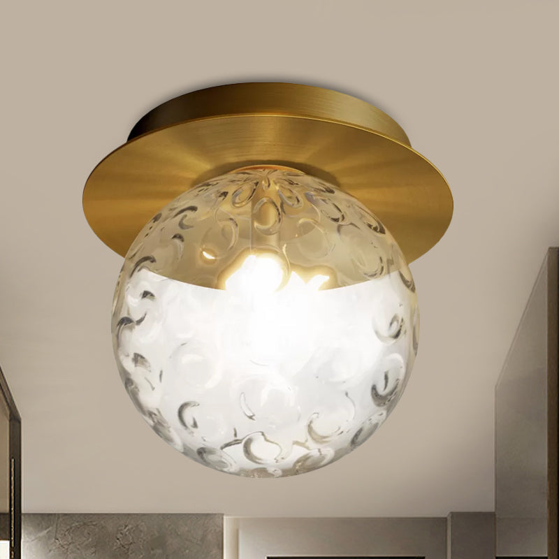 Modern Water Glass Globe Flush Pendant Light - Clear Indoor Ceiling Mount With 1 Bulb