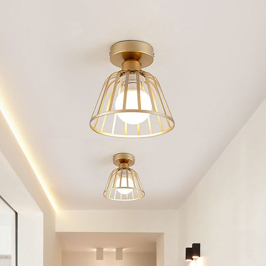 Contemporary Black/Gold Conical Flush Mount Ceiling Light For Staircases - Metal Fixture 1 Bulb