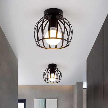 Minimalist Black/Gold Metal Cage Flushmount Light For Corridor Ceiling Mounted
