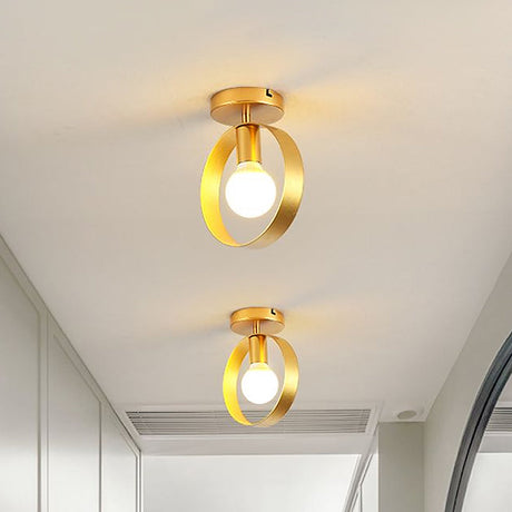 Nordic Metal Semi-Flush Mount Ceiling Light In Gold - Triangular/Square/Round Shade 1-Light Fixture