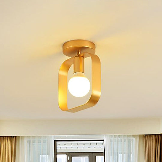 Nordic Metal Semi-Flush Mount Ceiling Light In Gold - Triangular/Square/Round Shade 1-Light Fixture