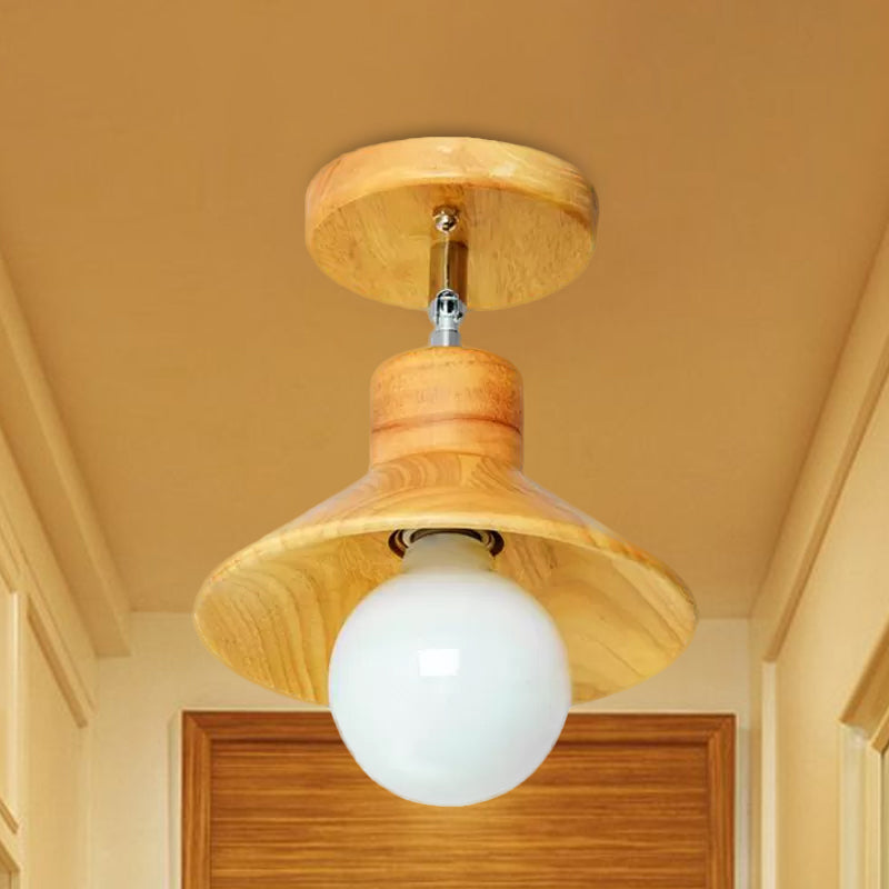 Modern Wooden Square/Trumpet/Pineapple Semi-Flush Ceiling Light - 1 Indoor Mount