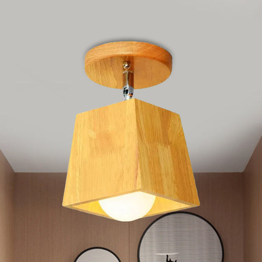 Modern Wooden Square/Trumpet/Pineapple Semi-Flush Ceiling Light - 1 Indoor Mount