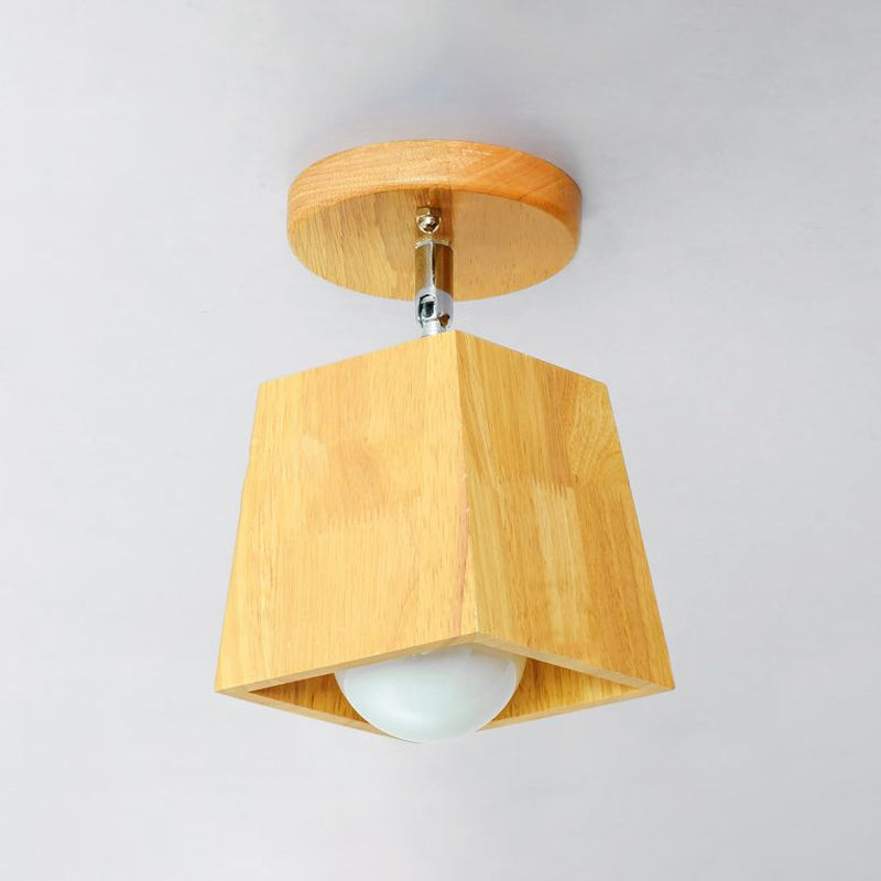 Modern Wooden Square/Trumpet/Pineapple Semi - Flush Ceiling Light - 1 Indoor Mount