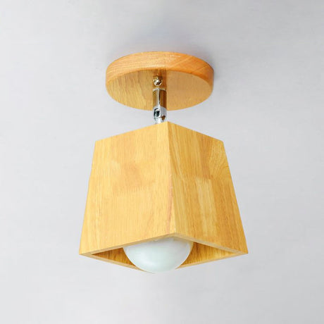 Modern Wooden Square/Trumpet/Pineapple Semi-Flush Ceiling Light - 1 Indoor Mount