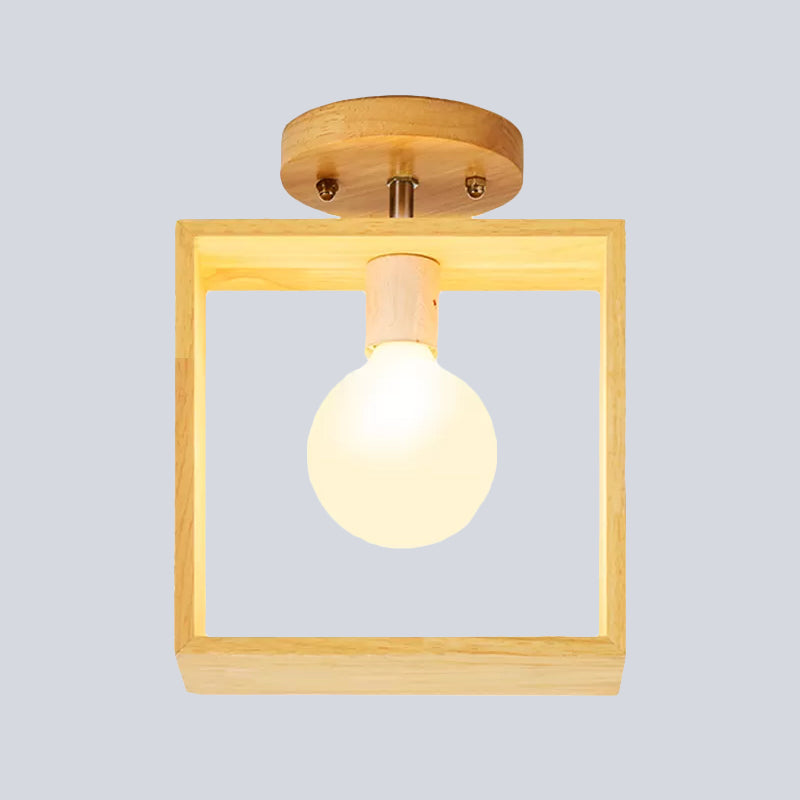 Modern Wood Semi Flush Mount Light - Triangle/Square/Pentagon Shape With White Glass 1 Head Ceiling