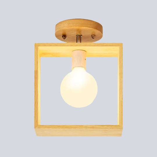 Modern Wood Semi Flush Mount Light - Triangle/Square/Pentagon Shape With White Glass 1 Head Ceiling