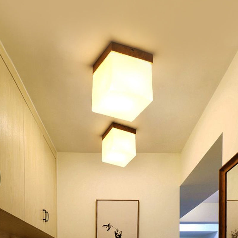 Frosted Glass Geometric Flush Mount Light - Nordic Style Ceiling Fixture For Corridor In White