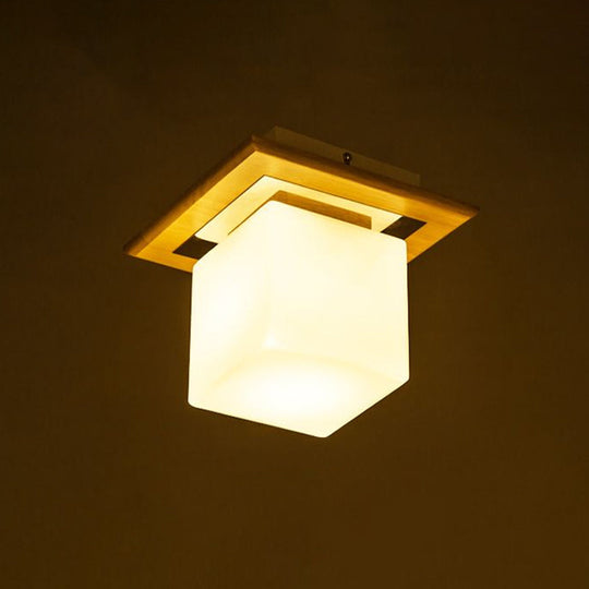 Frosted Glass Geometric Flush Mount Light - Nordic Style Ceiling Fixture For Corridor In White