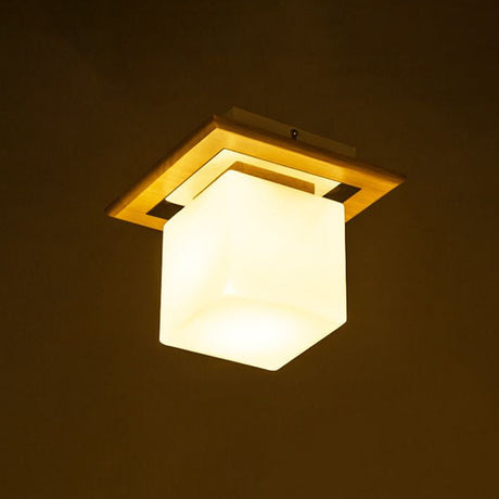 Frosted Glass Geometric Flush Mount Light - Nordic Style Ceiling Fixture For Corridor In White