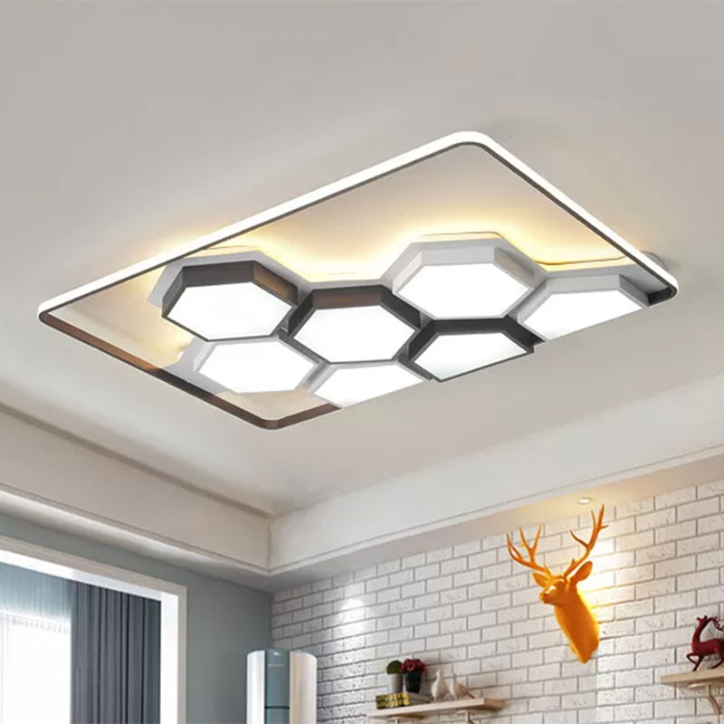 Honeycomb Metal Flush Ceiling Light: Modern Black & White Led Fixture (19.5/35.5) For Living Room
