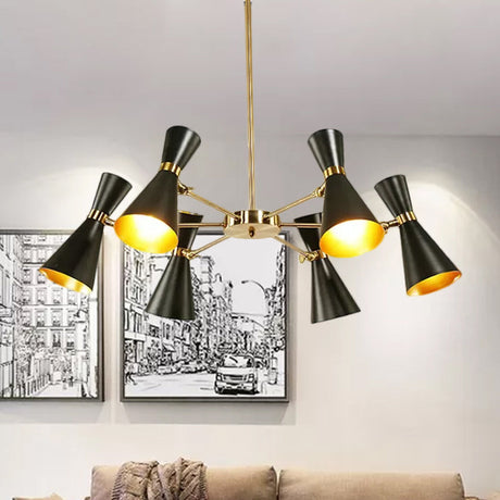 Modern Flared Iron Chandelier Pendant Light In Sleek Black For Living Room - 3/6/8 Lights Ceiling