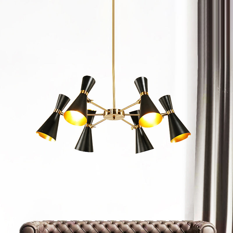 Modern Flared Iron Chandelier Pendant With Adjustable Lights - Black Ceiling Light For Living Room