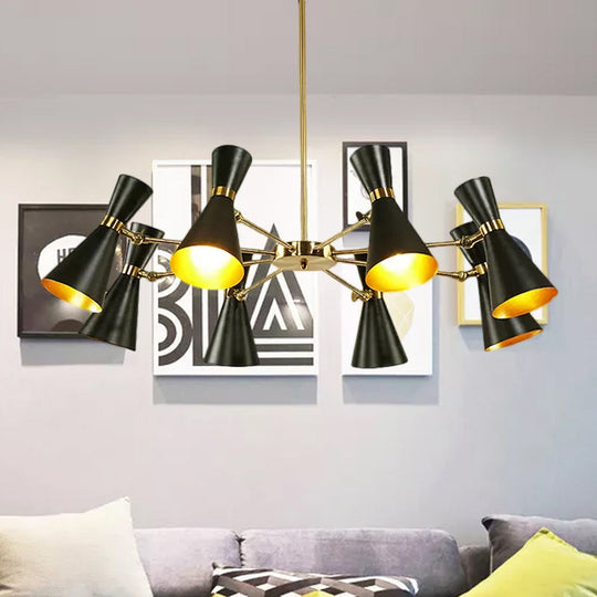 Modern Flared Iron Chandelier Pendant With Adjustable Lights - Black Ceiling Light For Living Room