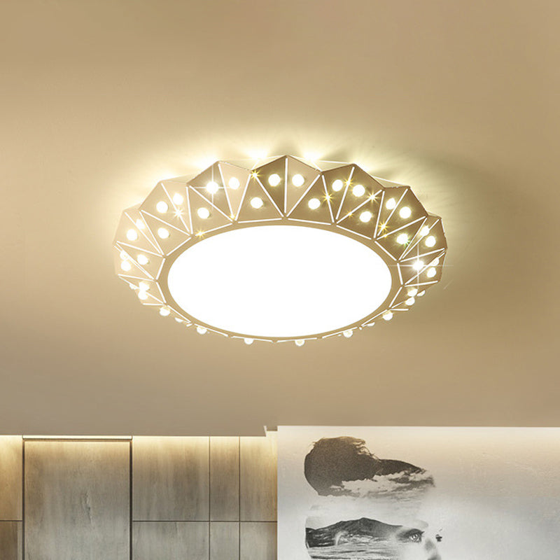 Modern Faceted Round Flushmount Light With Warm/White Led Lighting And Iron Shade 16.5/22.5 Wide