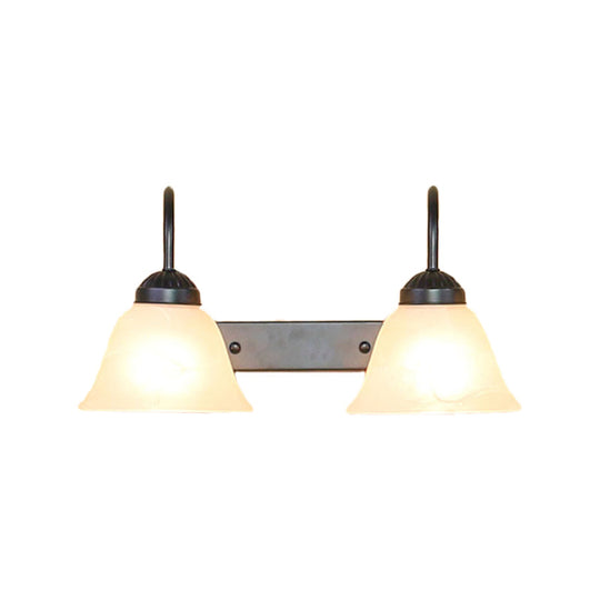 Industrial Black Opal Glass Wall Lamp For Bedroom - 2-Light Bell Shade Sconce Light Fixture