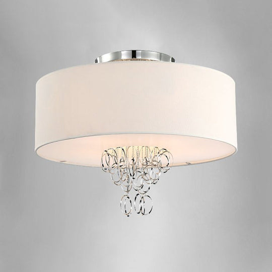 Modern Drum Flush Mount Ceiling Light 4/5 Lights Metal Ring With White Fabric Shade 19.5’/23.5’ W