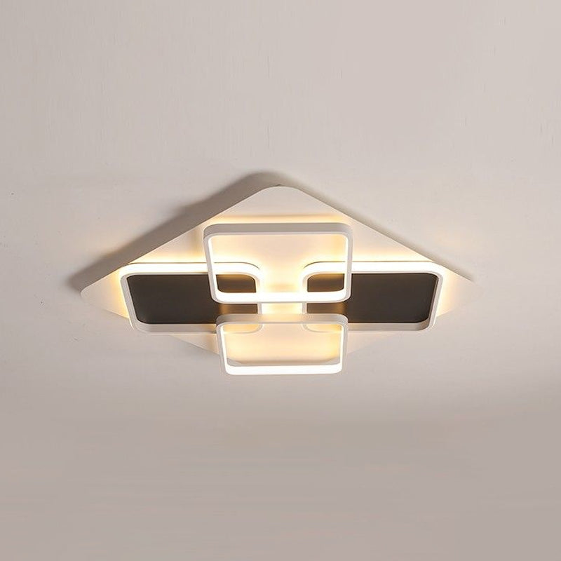 Contemporary Metal Led Multi Square Flush Mount Light In Black/White Warm/White Sizes: