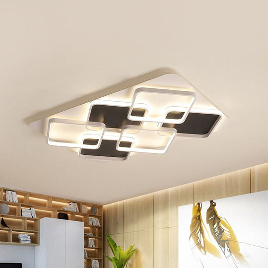 Contemporary Metal Led Multi Square Flush Mount Light In Black/White Warm/White Sizes: