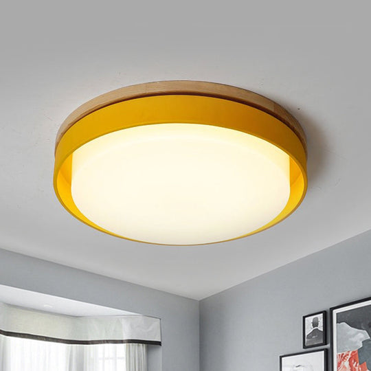Nordic Macaron Metal Led Ceiling Flushmount - Blue/White/Yellow Acrylic Shade 12/18.5 Wide