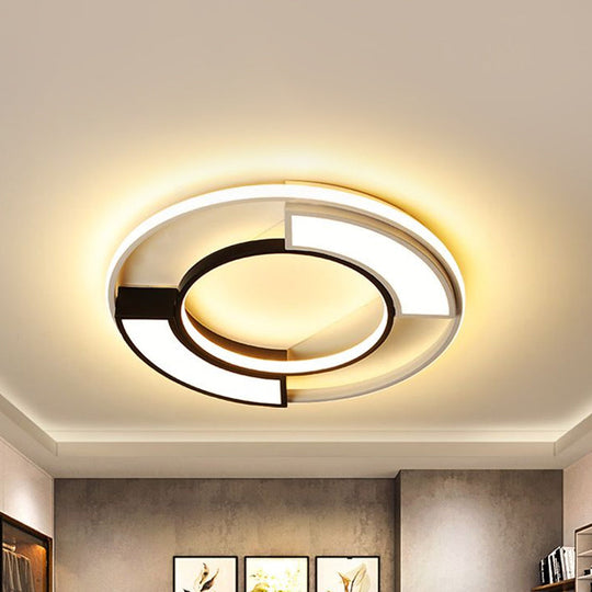 Modernism Ring Flushmount Light With Frosted Diffuser - Metallic Black And White Led Ceiling