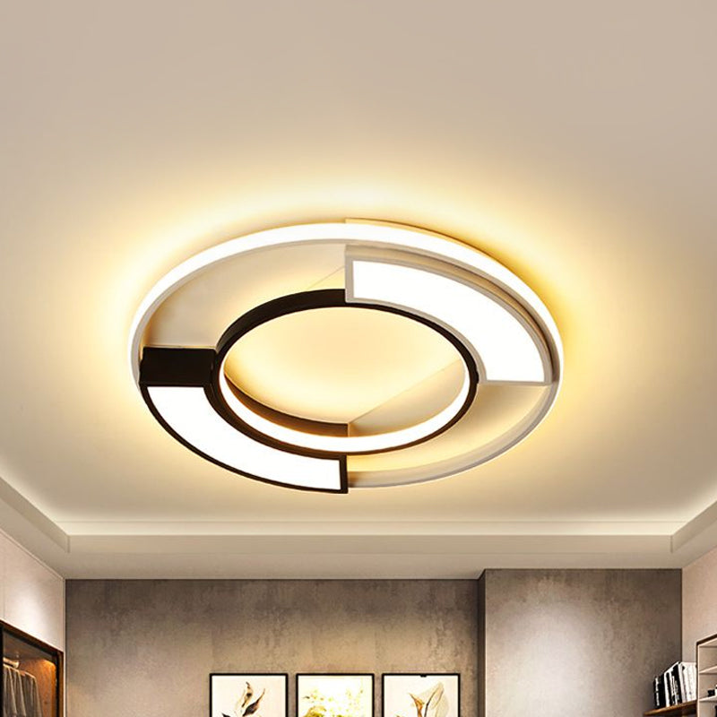 Modernism Ring Flushmount Light With Frosted Diffuser - Metallic Black And White Led Ceiling 16/19.5