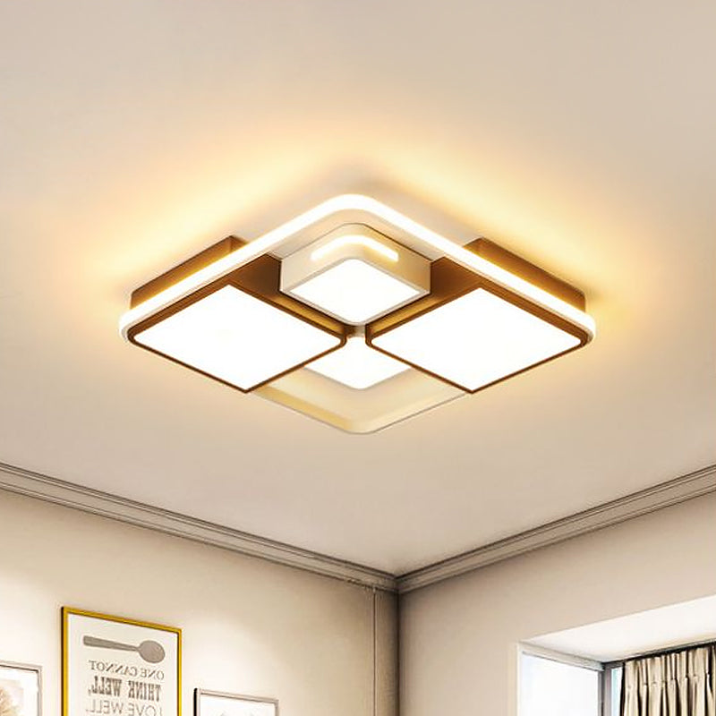 Sleek Square/Rectangle Ceiling Flushmount Led Light Fixture In Black And White Warm/White