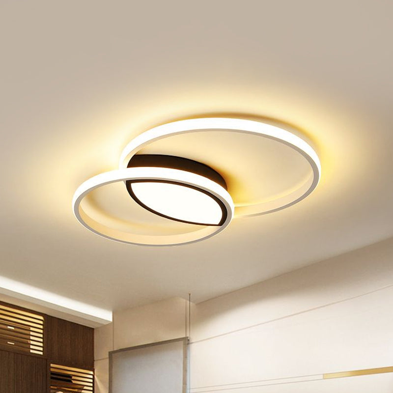 Minimalist Double Ring Led Flush Light In Black/White - 16’/19.5’ Warm/White Ceiling Fixture