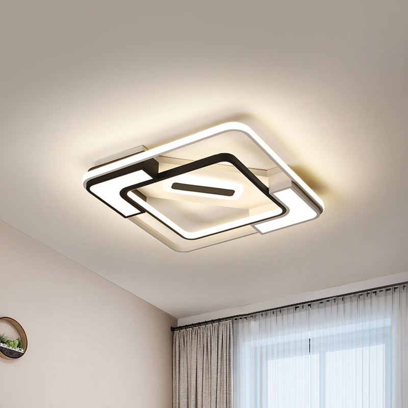 Modern Led Flush Mount Lamp: Black/White Metal Ceiling Light 16/19.5/35.5 W