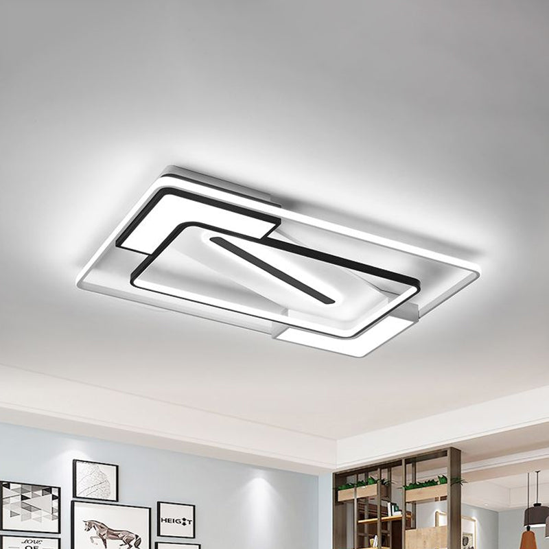 Modern Led Flush Mount Lamp: Black/White Metal Ceiling Light 16/19.5/35.5 W
