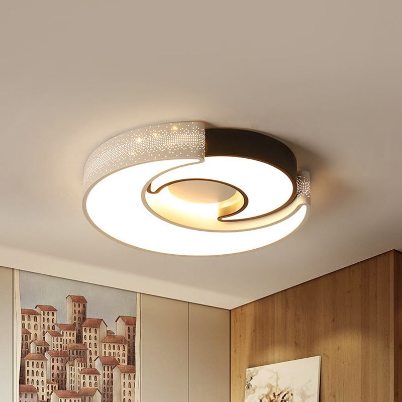 Modern Moon Flush Lighting - Black And White Iron Ceiling Flushmount In Warm/White 16’/19.5’ Wide