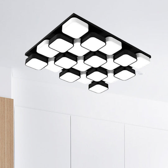 Modern Led Ceiling Mount Light - Square Kitchen Bedroom Lamp (4/6/9/12/16/20 Heads) In Black