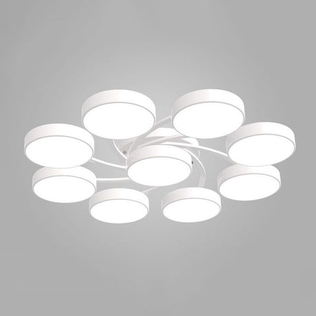Nordic Style Ceiling Light With Black/White Drum Shade - 3/6/9 Heads Acrylic Semi Flush Mount For