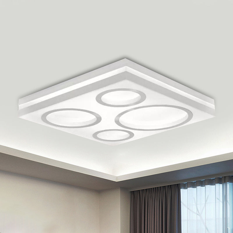 Modern Square Led Ceiling Light With Circular Pattern Acrylic White Finish - Ideal For Living Room