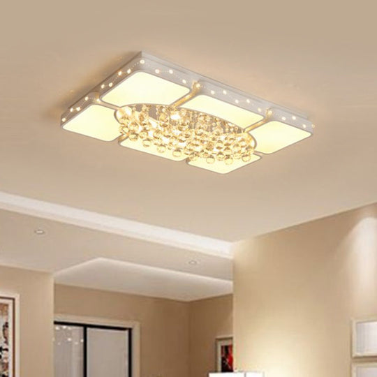 Modern Metal Led Flushmount Lamp With Crystal Ball - White Ceiling Light Fixture (19.5/23.5/35.5 W)