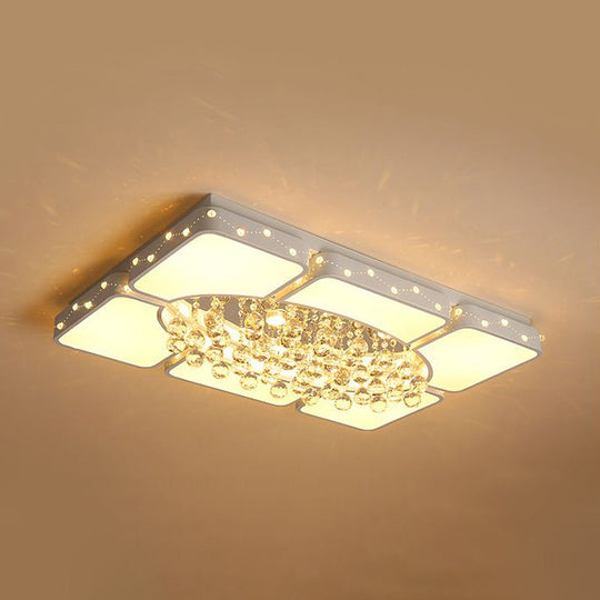 Modern Metal Led Flushmount Lamp With Crystal Ball - White Ceiling Light Fixture