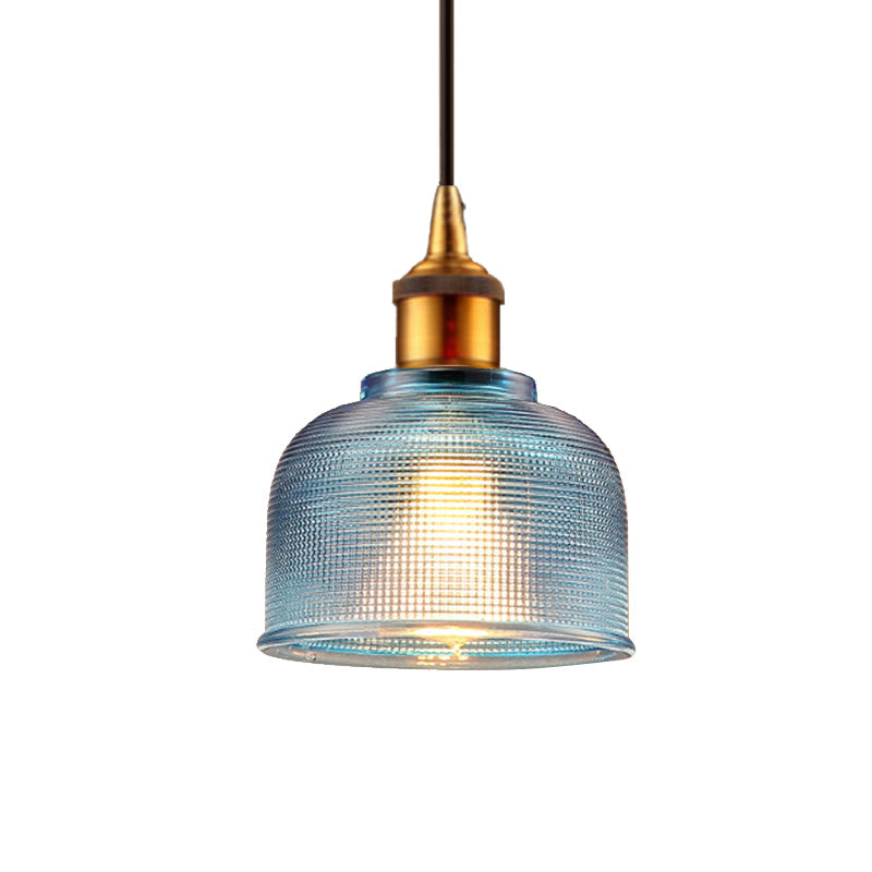 Stylish Grid Glass Pendant Light - Traditional 1 Head Hanging Lamp Cup Shade For Living Room And