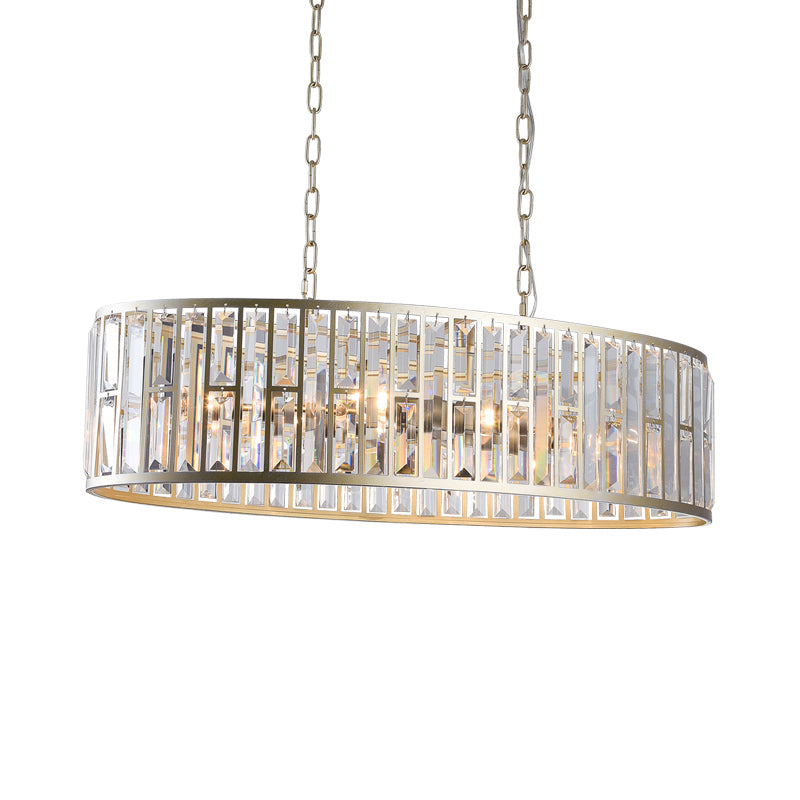 Contemporary Black/Gold Crystal Pendant Light With 6 Prisms - Elliptical Dining Room Island