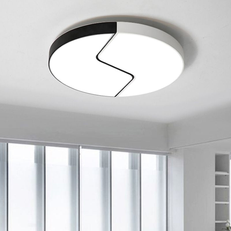 Modern Black And White Round Flushmount Metal 2-Light Led Ceiling Light - 19.5 W Warm/White