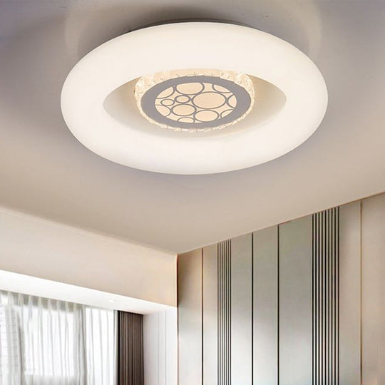 Modern White Circle Flush Mount Light - Unique Acrylic Ceiling Fixture For Bedroom