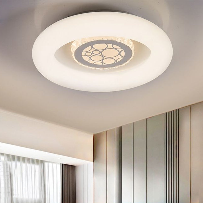 Modern White Circle Flush Mount Light - Unique Acrylic Ceiling Fixture For Bedroom