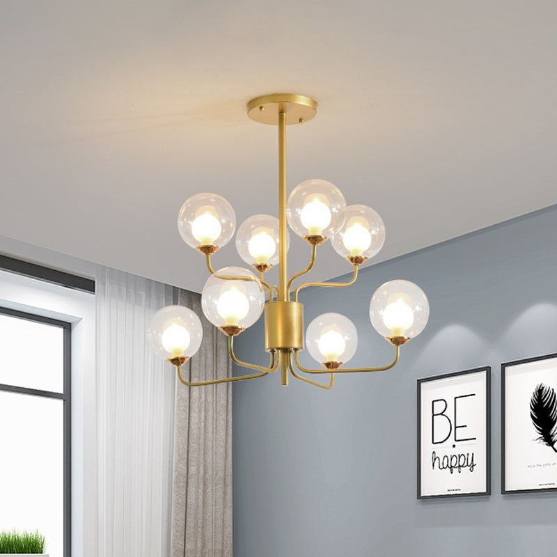 Contemporary 2-Tier Ball Clear Glass Chandelier With Radial Design - 8/12/18 Lights Black/Gold