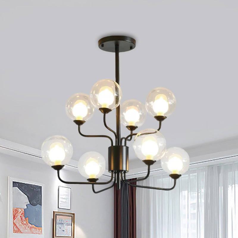 Contemporary 2-Tier Ball Clear Glass Chandelier With Radial Design - 8/12/18 Lights Black/Gold