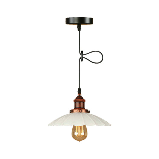 Scalloped Pendant Lighting 1-Bulb Hanging Light Fixture - Loft Style Rust/Chrome Finish Ideal For