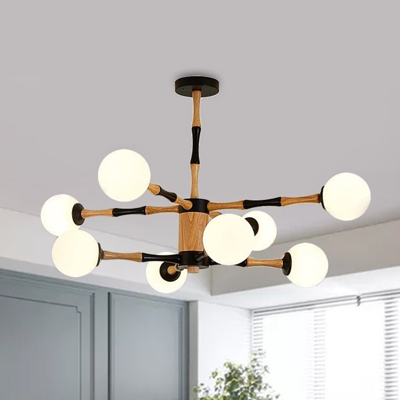 Contemporary Wooden Sputnik Chandelier - 6/8/12 Lights Hanging Pendant Lamp For Bedroom
