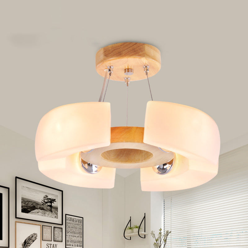 Round Wooden Flush Mount Ceiling Light With 4/6 Lights In Warm/White Modern Style