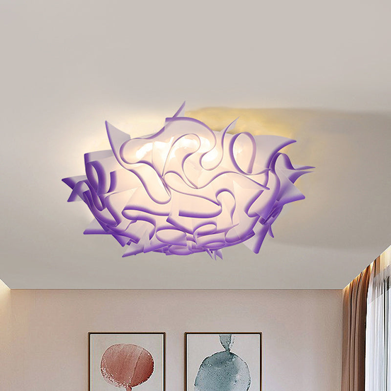 Contemporary Led Flush Ceiling Light With Twist Acrylic Shade - Vibrant Pink/Orange/Blue For