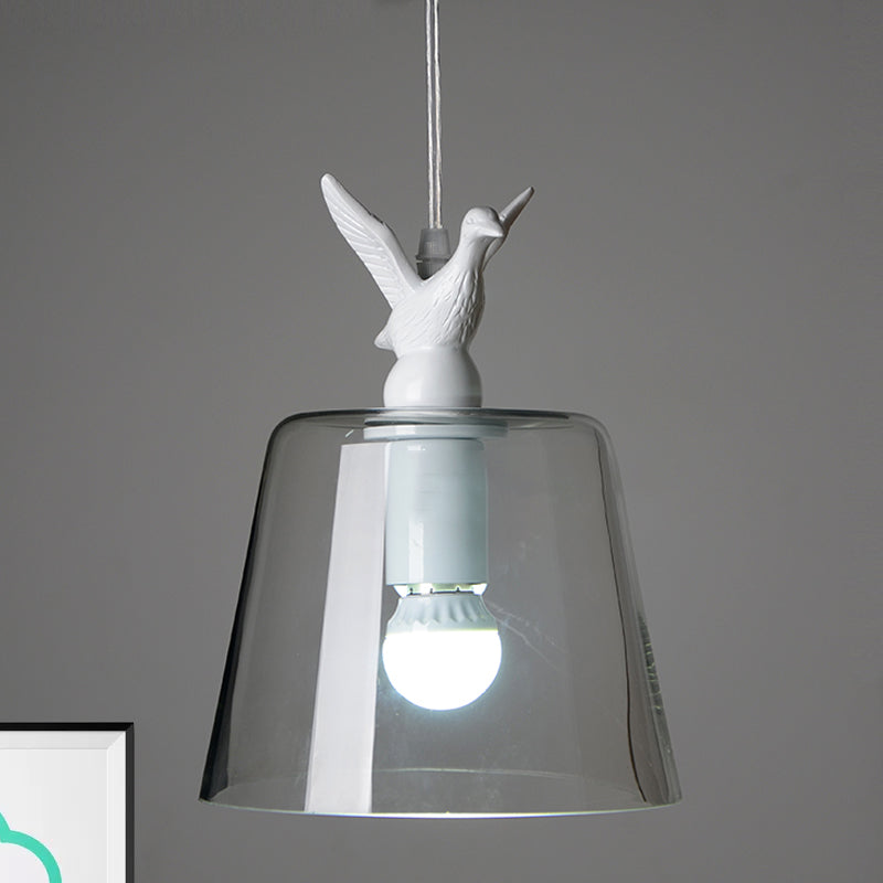 Modernist 5-Light Clear Glass Pendant With Bird Design - Cylindrical Shape